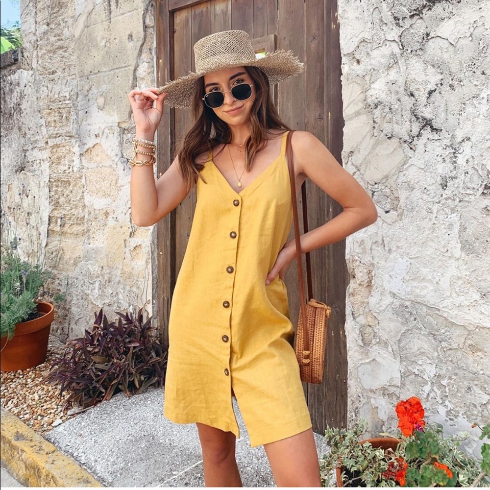 Shop Priceless Mustard Button Dress